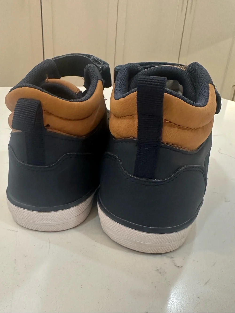 Kids High-Top Casual Sneakers in Navy with Tan Accent- 2 - Picture 7 of 9